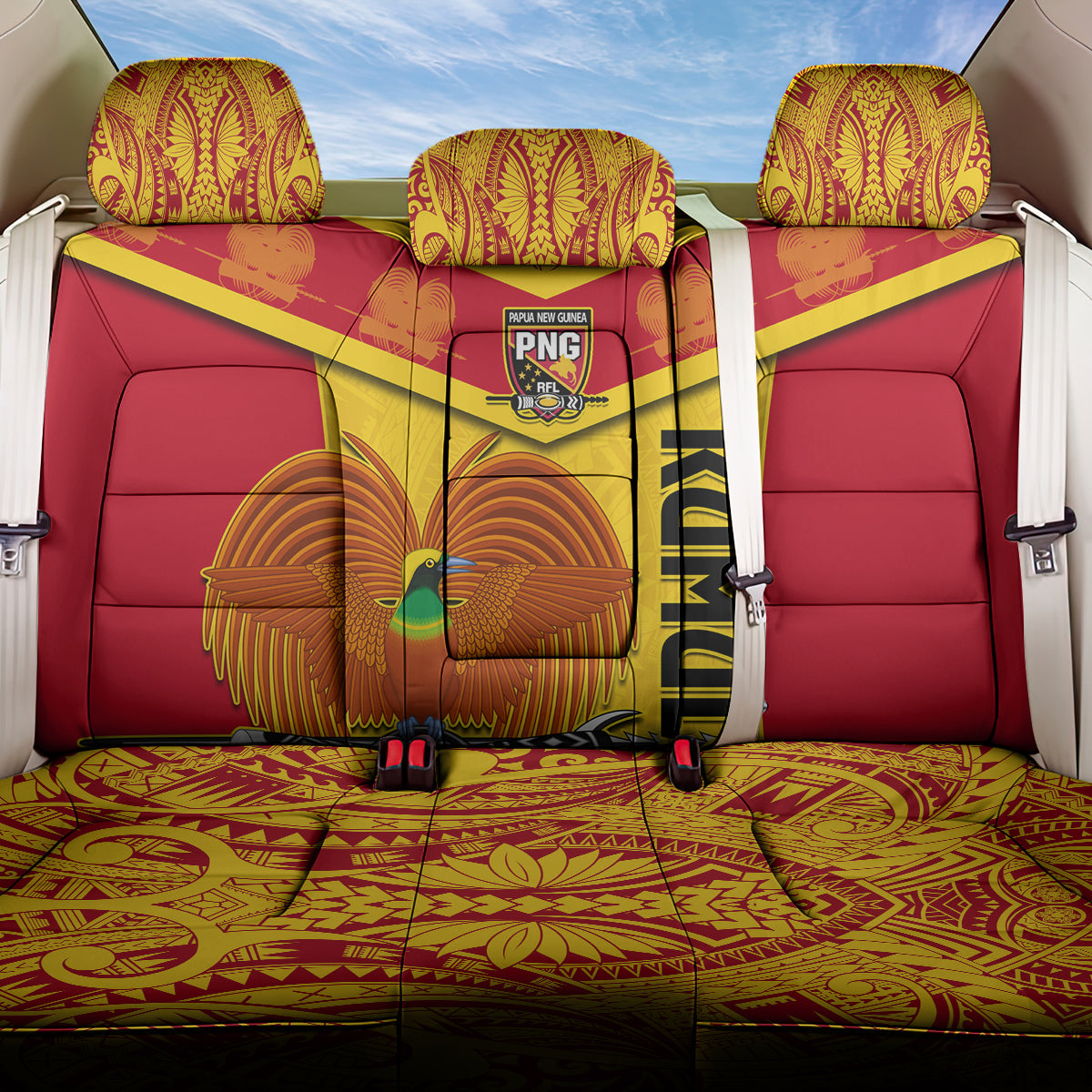 Custom Papua New Guinea Rugby Back Car Seat Cover 2023 Go Kumuls Pacific Dynamic Style - Wonder Print Shop