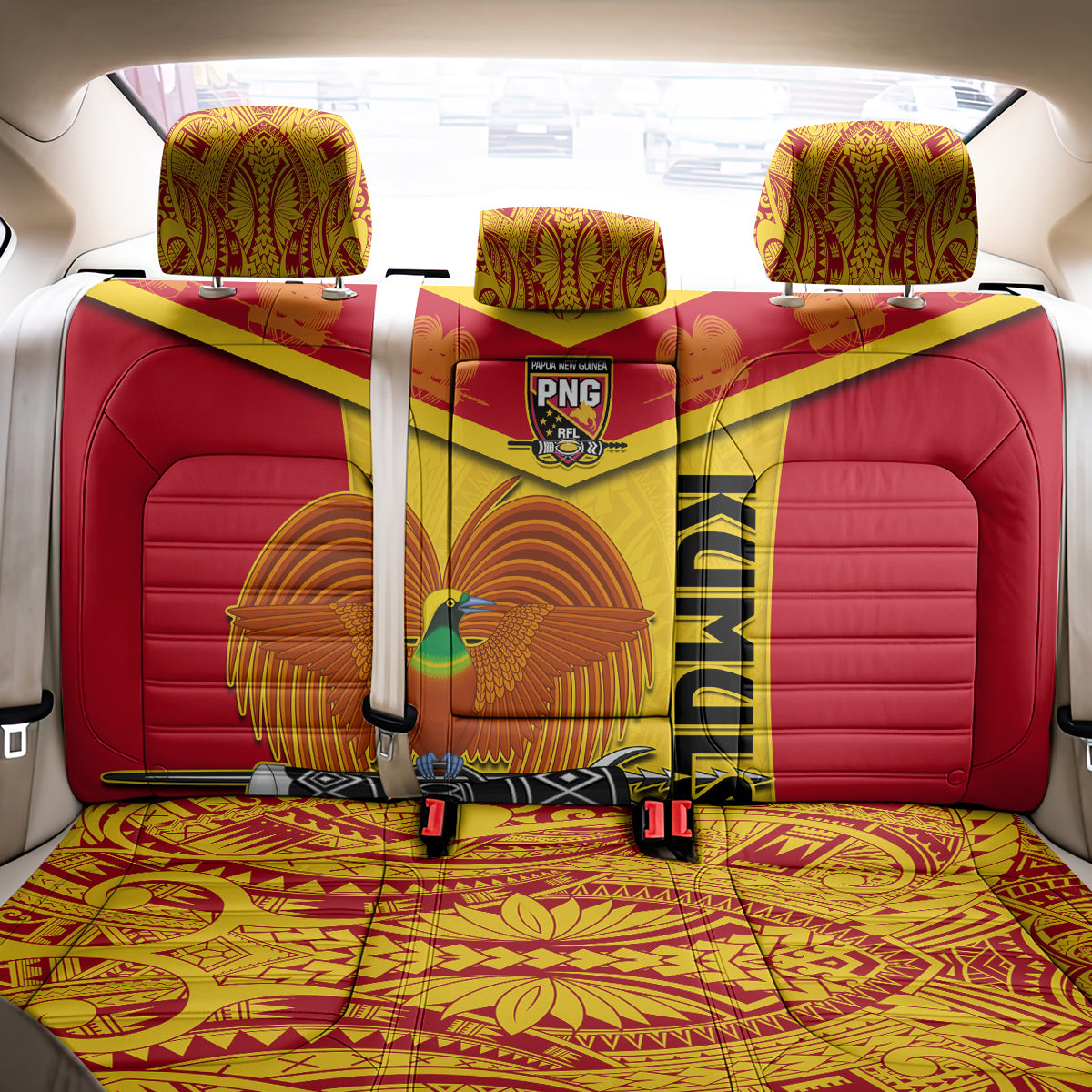 Custom Papua New Guinea Rugby Back Car Seat Cover 2023 Go Kumuls Pacific Dynamic Style - Wonder Print Shop