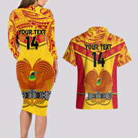 Custom Papua New Guinea Rugby Couples Matching Long Sleeve Bodycon Dress and Hawaiian Shirt 2023 Go Kumuls Pacific Dynamic Style - Wonder Print Shop