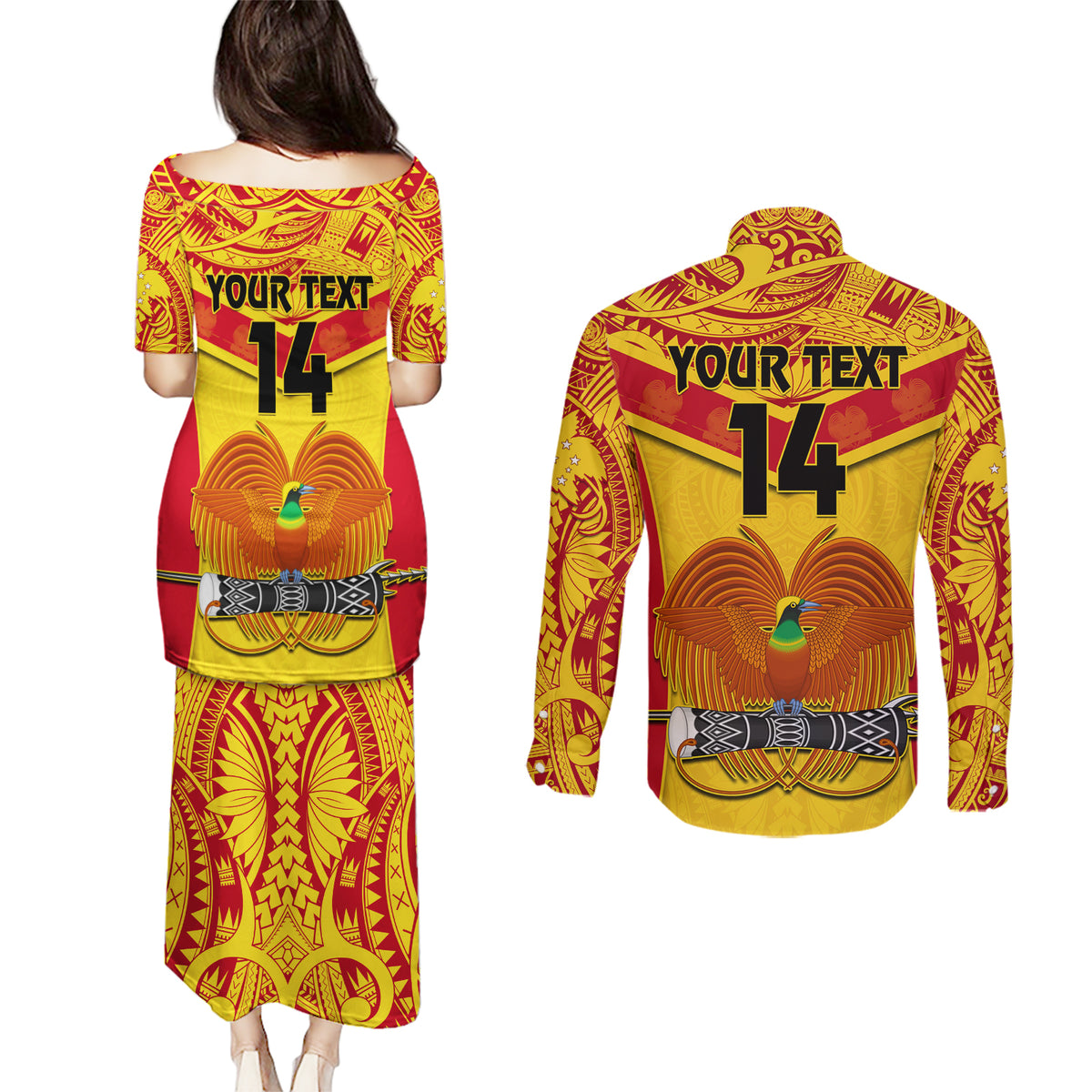 Custom Papua New Guinea Rugby Couples Matching Puletasi Dress and Long Sleeve Button Shirt 2023 Go Kumuls Pacific Dynamic Style - Wonder Print Shop