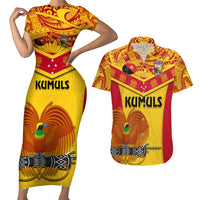 Custom Papua New Guinea Rugby Couples Matching Short Sleeve Bodycon Dress and Hawaiian Shirt 2023 Go Kumuls Pacific Dynamic Style - Wonder Print Shop
