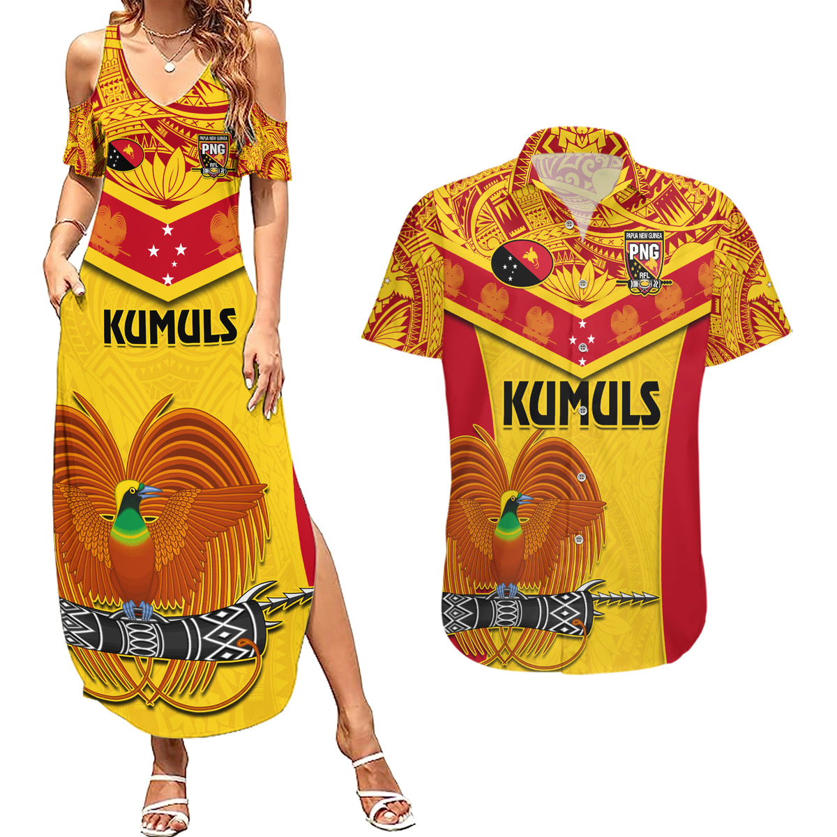 Custom Papua New Guinea Rugby Couples Matching Summer Maxi Dress and Hawaiian Shirt 2023 Go Kumuls Pacific Dynamic Style - Wonder Print Shop