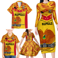 Custom Papua New Guinea Rugby Family Matching Long Sleeve Bodycon Dress and Hawaiian Shirt 2023 Go Kumuls Pacific Dynamic Style - Wonder Print Shop