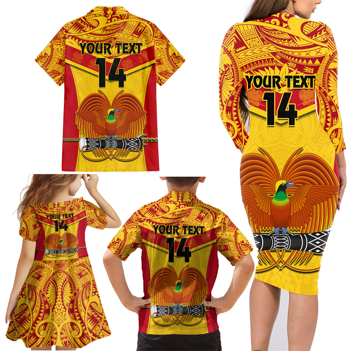 Custom Papua New Guinea Rugby Family Matching Long Sleeve Bodycon Dress and Hawaiian Shirt 2023 Go Kumuls Pacific Dynamic Style - Wonder Print Shop