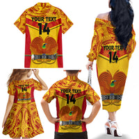 Custom Papua New Guinea Rugby Family Matching Off Shoulder Long Sleeve Dress and Hawaiian Shirt 2023 Go Kumuls Pacific Dynamic Style - Wonder Print Shop