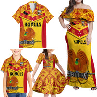 Custom Papua New Guinea Rugby Family Matching Off Shoulder Maxi Dress and Hawaiian Shirt 2023 Go Kumuls Pacific Dynamic Style - Wonder Print Shop