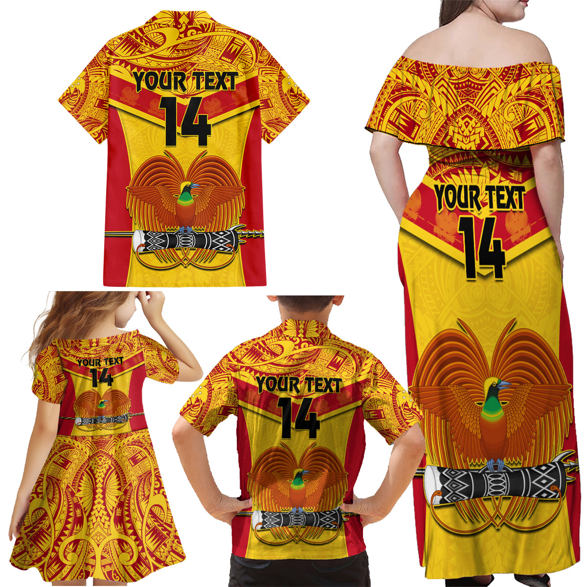 Custom Papua New Guinea Rugby Family Matching Off Shoulder Maxi Dress and Hawaiian Shirt 2023 Go Kumuls Pacific Dynamic Style - Wonder Print Shop