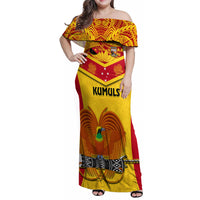 Custom Papua New Guinea Rugby Family Matching Off Shoulder Maxi Dress and Hawaiian Shirt 2023 Go Kumuls Pacific Dynamic Style - Wonder Print Shop