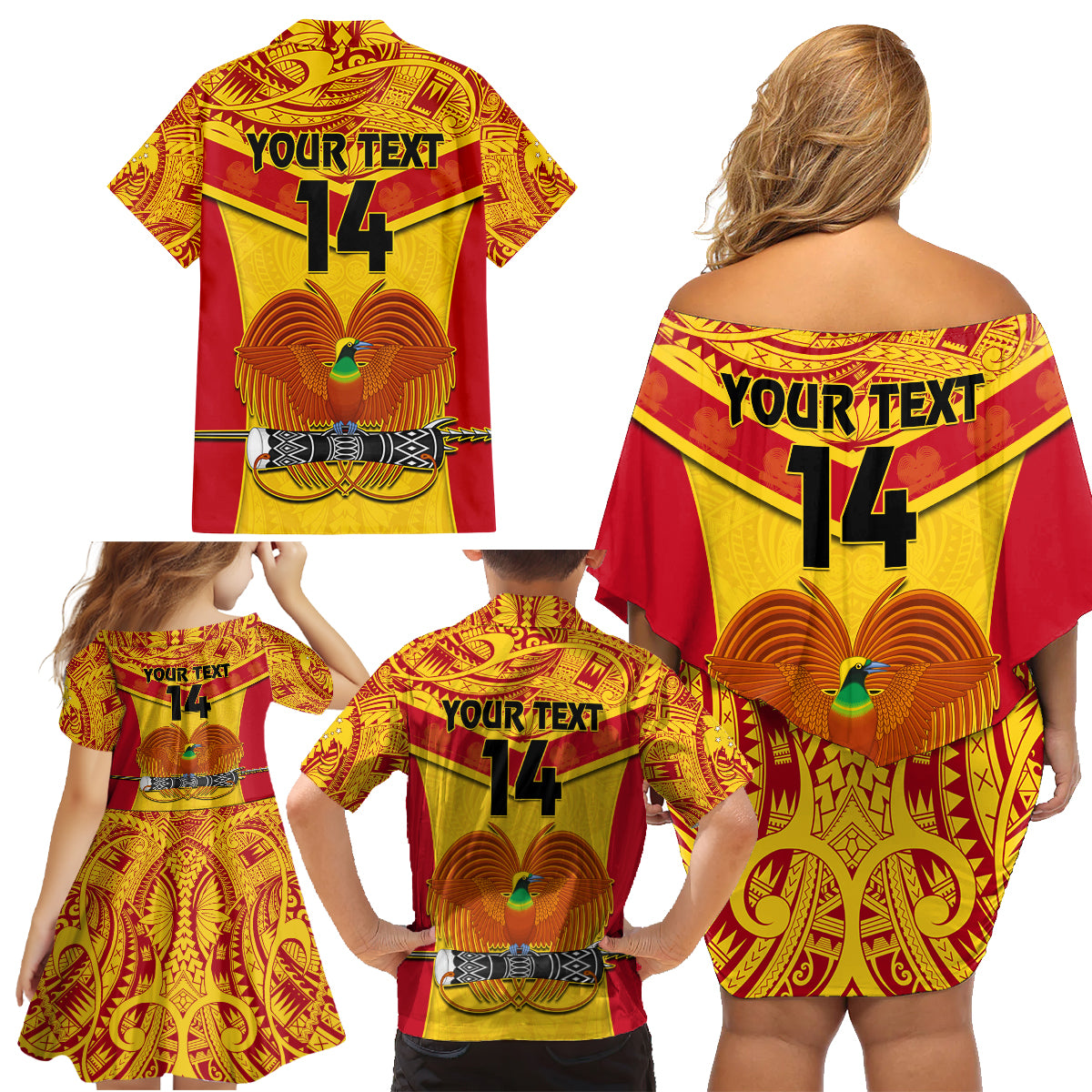 Custom Papua New Guinea Rugby Family Matching Off Shoulder Short Dress and Hawaiian Shirt 2023 Go Kumuls Pacific Dynamic Style - Wonder Print Shop