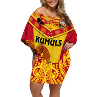Custom Papua New Guinea Rugby Family Matching Off Shoulder Short Dress and Hawaiian Shirt 2023 Go Kumuls Pacific Dynamic Style - Wonder Print Shop
