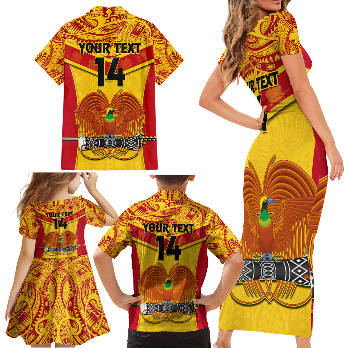 Custom Papua New Guinea Rugby Family Matching Short Sleeve Bodycon Dress and Hawaiian Shirt 2023 Go Kumuls Pacific Dynamic Style - Wonder Print Shop