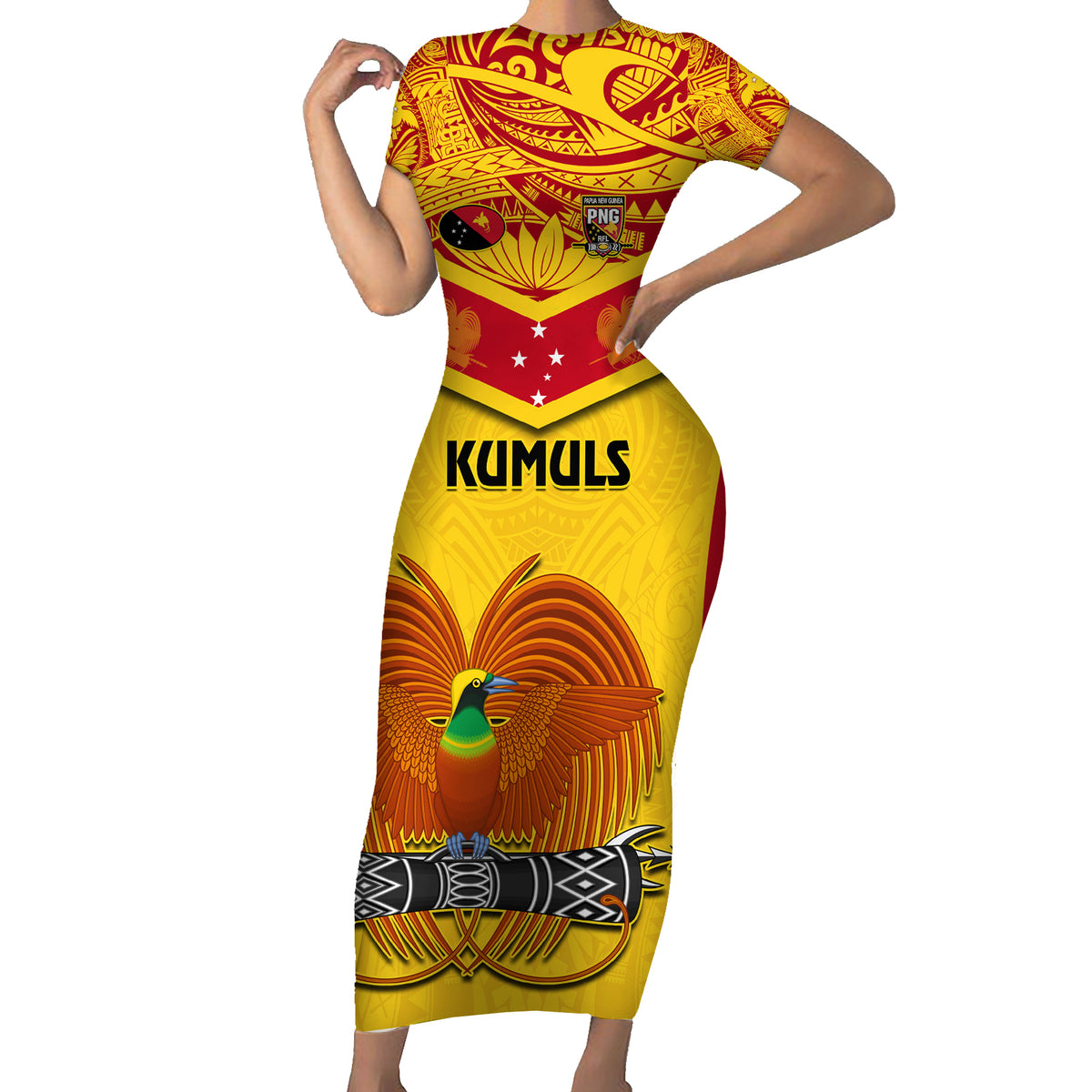 Custom Papua New Guinea Rugby Family Matching Short Sleeve Bodycon Dress and Hawaiian Shirt 2023 Go Kumuls Pacific Dynamic Style - Wonder Print Shop
