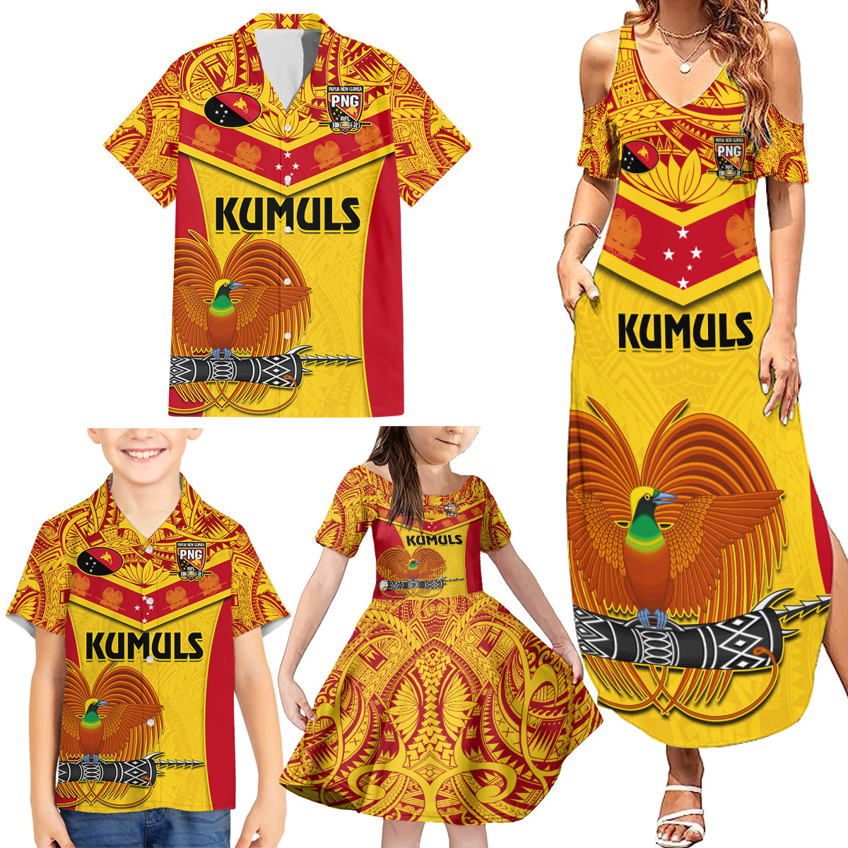 Custom Papua New Guinea Rugby Family Matching Summer Maxi Dress and Hawaiian Shirt 2023 Go Kumuls Pacific Dynamic Style - Wonder Print Shop