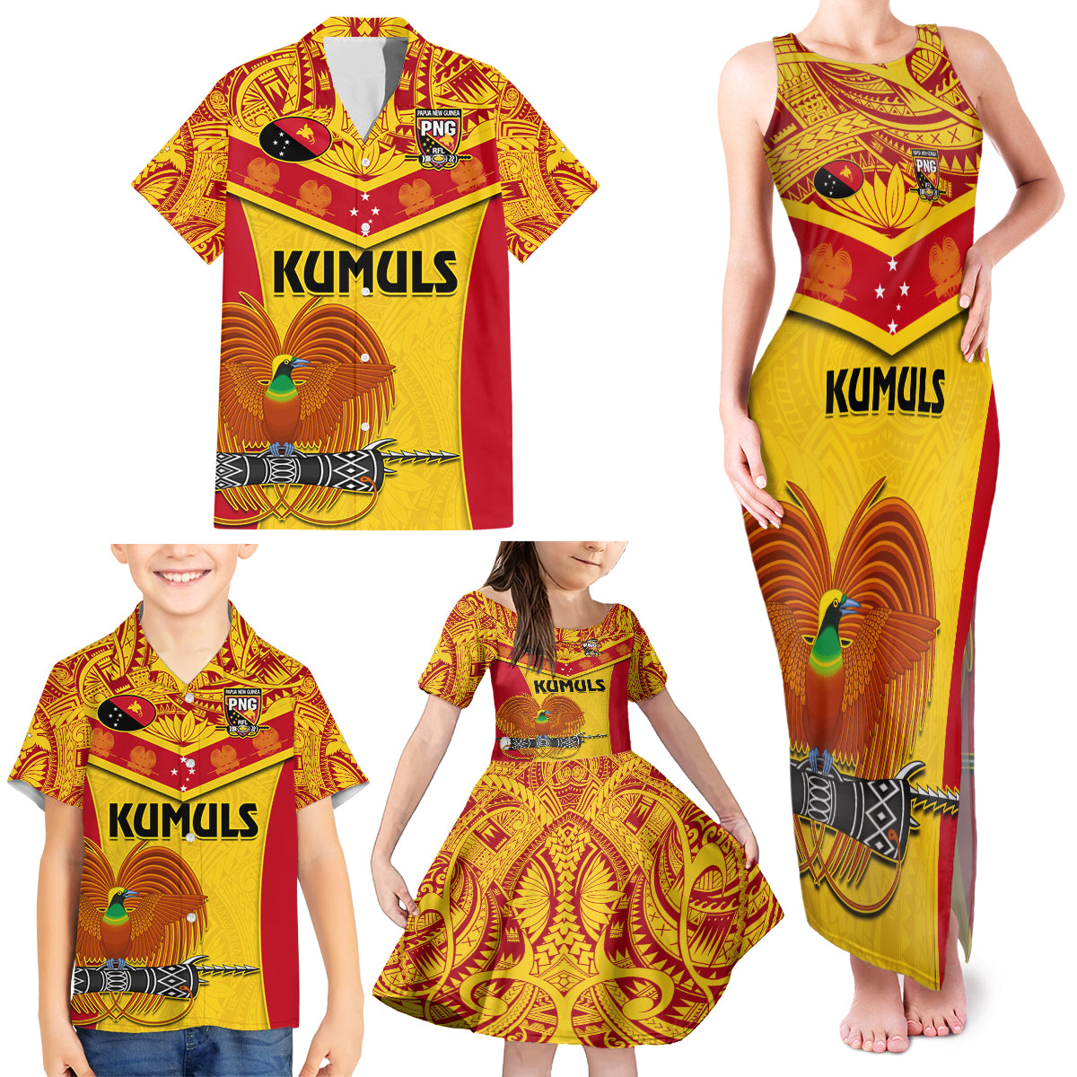 Custom Papua New Guinea Rugby Family Matching Tank Maxi Dress and Hawaiian Shirt 2023 Go Kumuls Pacific Dynamic Style - Wonder Print Shop