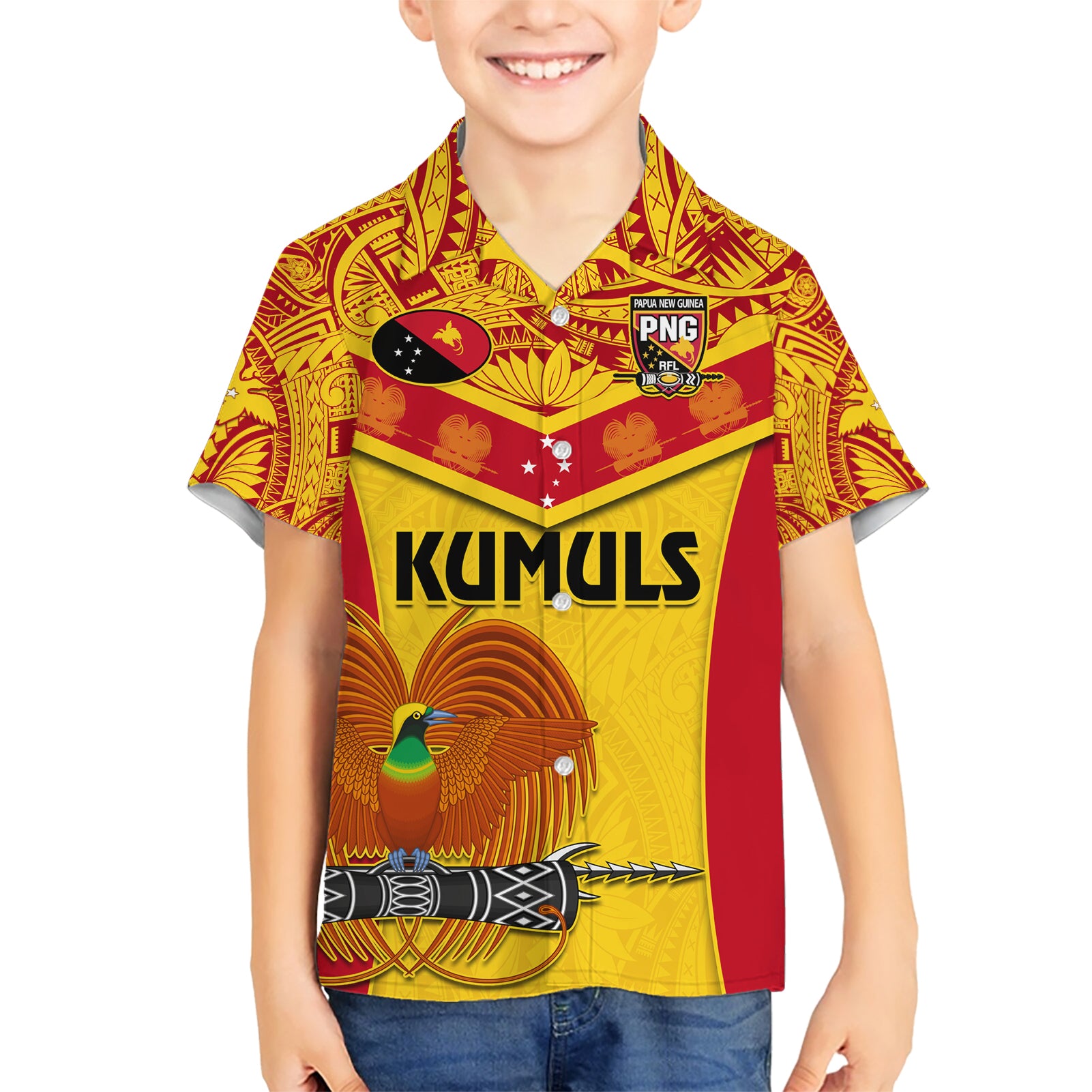 Custom Papua New Guinea Rugby Kid Hawaiian Shirt 2023 Go Kumuls Pacific Dynamic Style - Wonder Print Shop