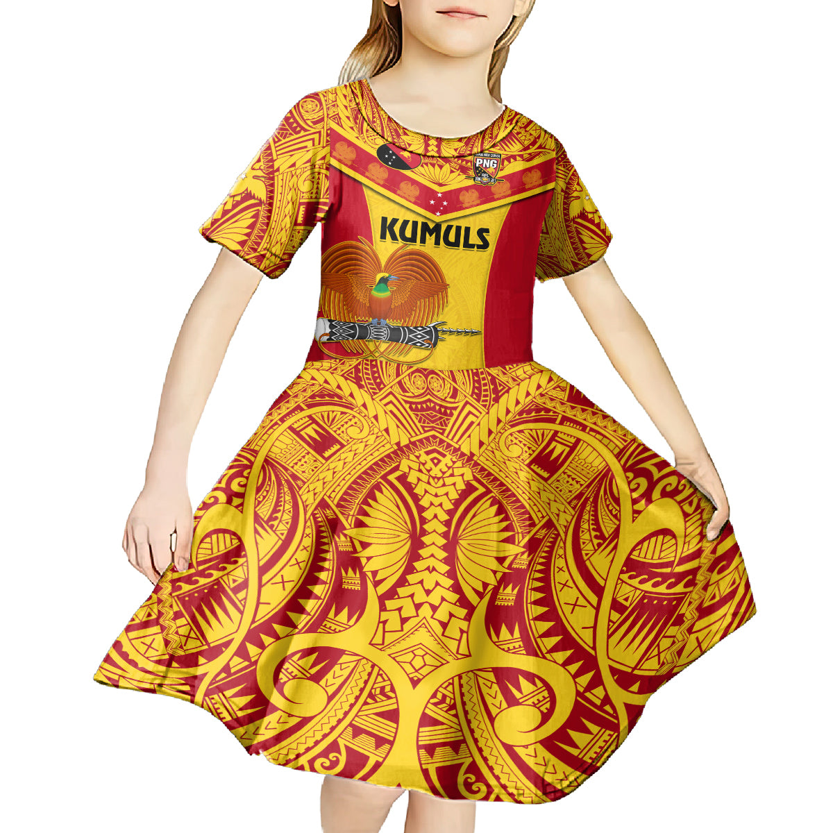Custom Papua New Guinea Rugby Kid Short Sleeve Dress 2023 Go Kumuls Pacific Dynamic Style - Wonder Print Shop