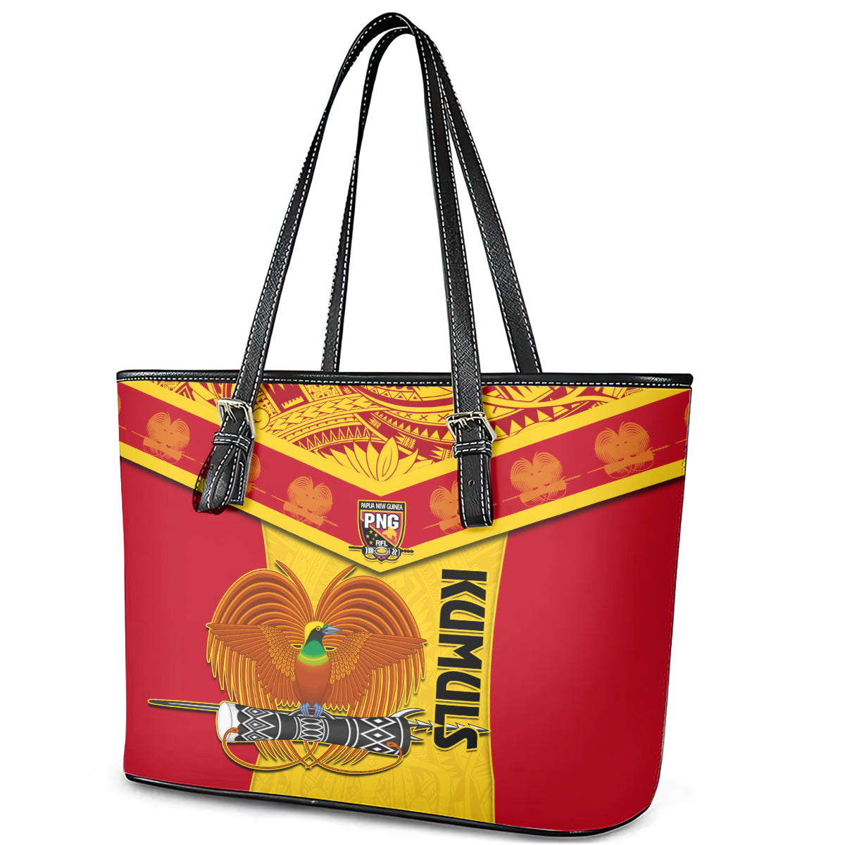 Papua New Guinea Rugby Leather Tote Bag 2023 Go Kumuls Pacific Dynamic Style - Wonder Print Shop