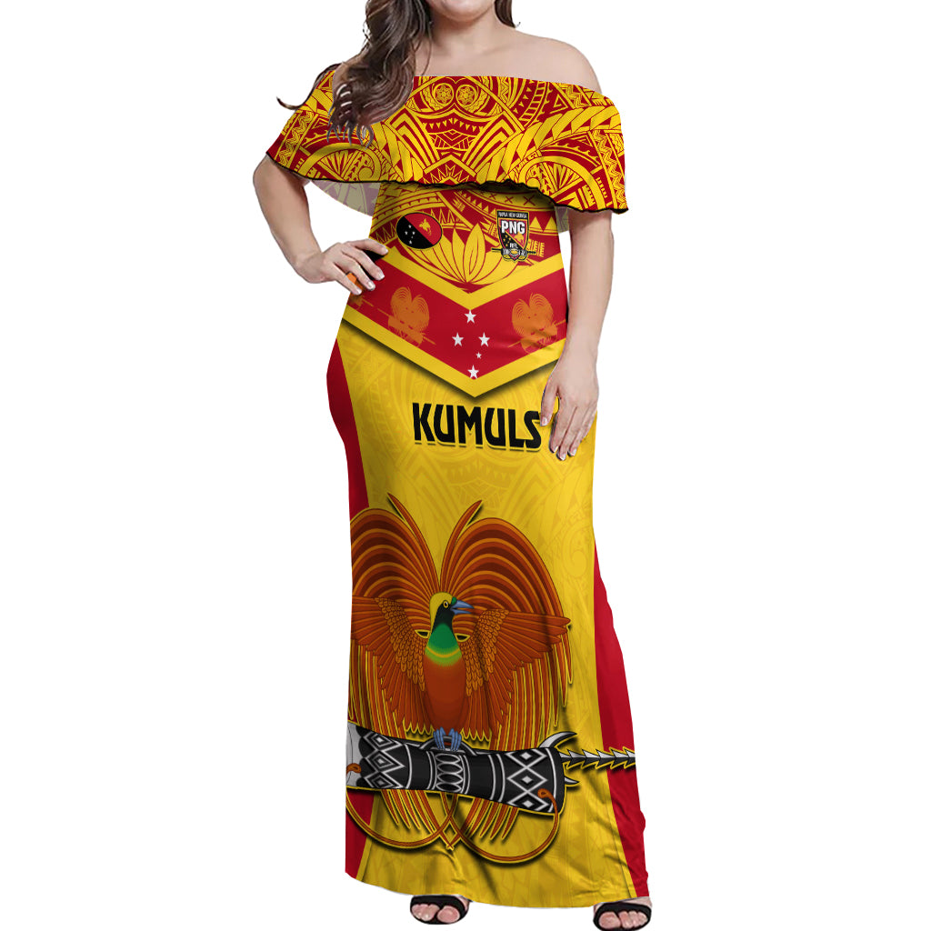 Custom Papua New Guinea Rugby Off Shoulder Maxi Dress 2023 Go Kumuls Pacific Dynamic Style - Wonder Print Shop