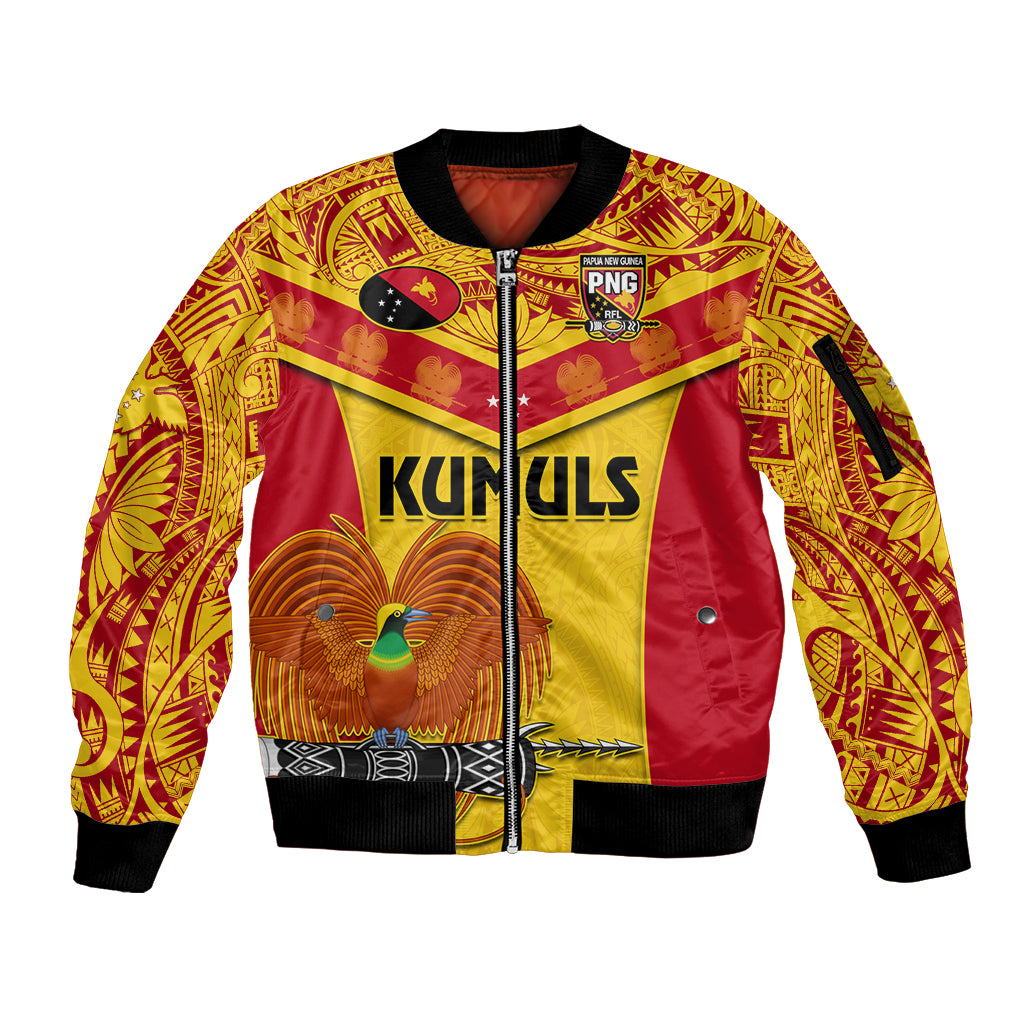 Custom Papua New Guinea Rugby Sleeve Zip Bomber Jacket 2023 Go Kumuls Pacific Dynamic Style - Wonder Print Shop