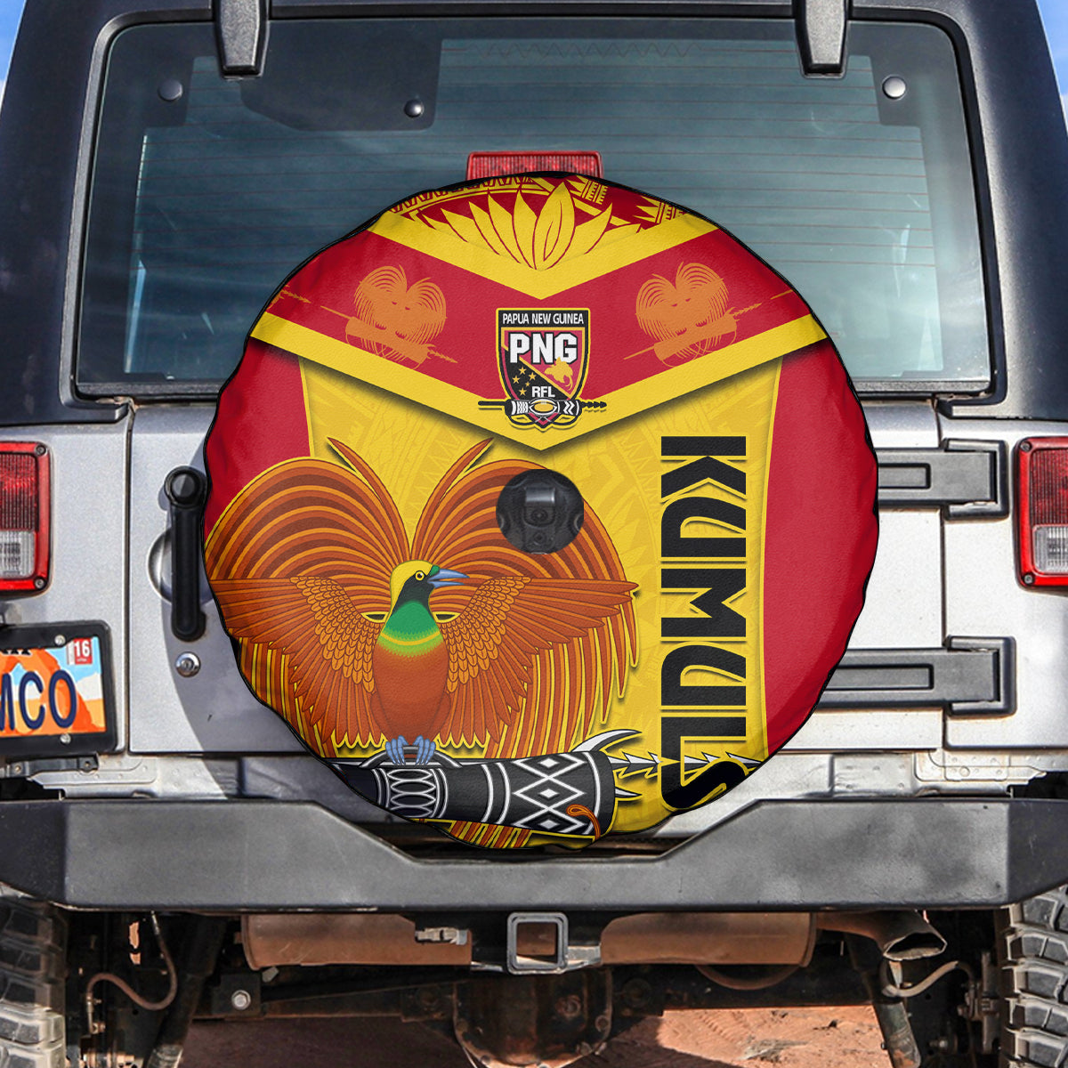 Custom Papua New Guinea Rugby Spare Tire Cover 2023 Go Kumuls Pacific Dynamic Style - Wonder Print Shop