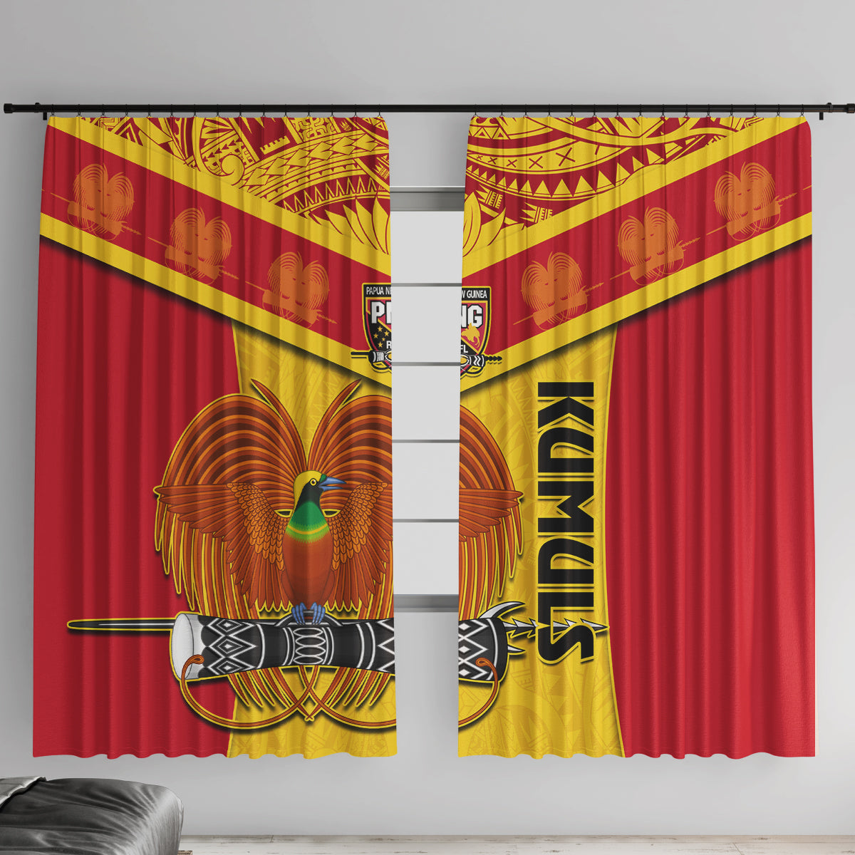 Papua New Guinea Rugby Window Curtain 2023 Go Kumuls Pacific Dynamic Style - Wonder Print Shop