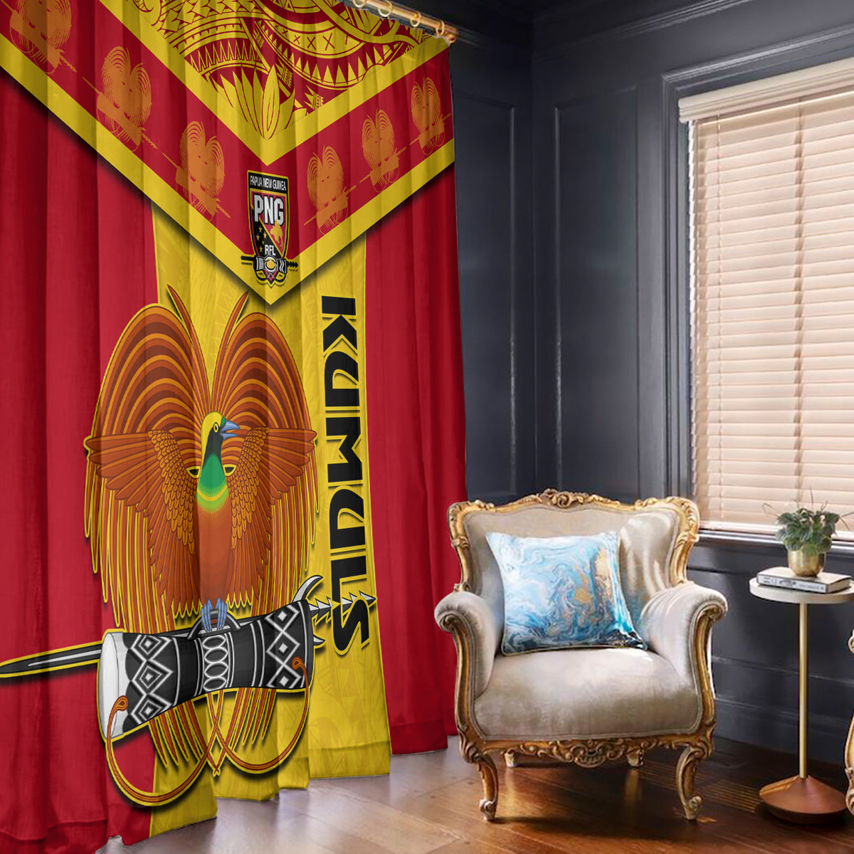 Papua New Guinea Rugby Window Curtain 2023 Go Kumuls Pacific Dynamic Style - Wonder Print Shop