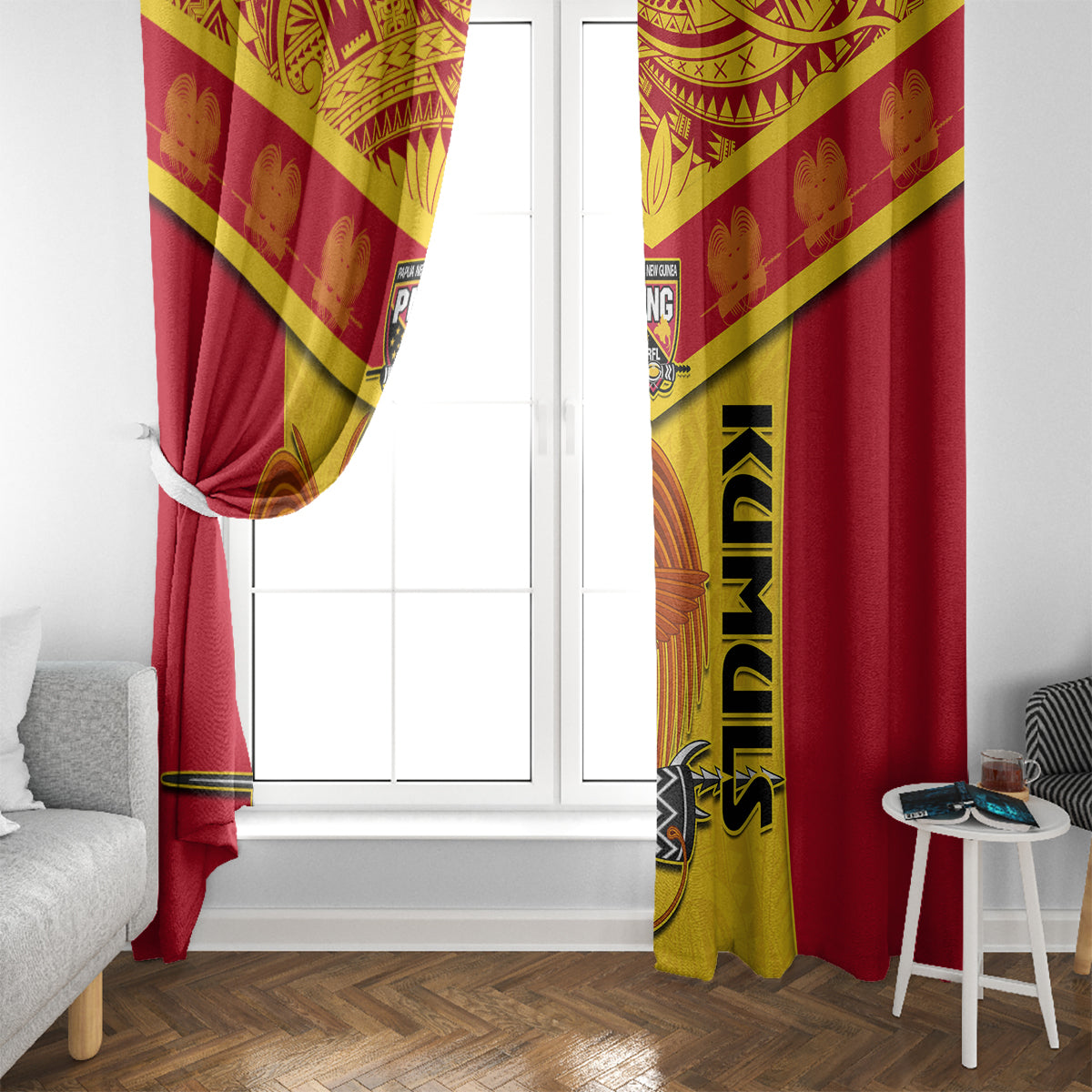 Papua New Guinea Rugby Window Curtain 2023 Go Kumuls Pacific Dynamic Style - Wonder Print Shop