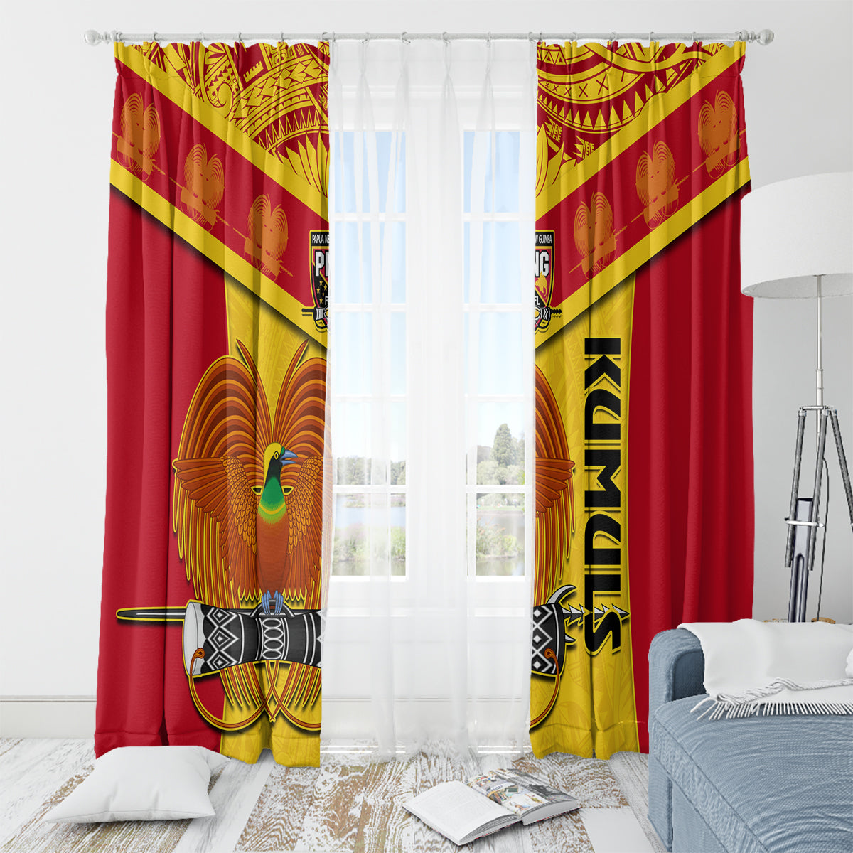 Papua New Guinea Rugby Window Curtain 2023 Go Kumuls Pacific Dynamic Style - Wonder Print Shop
