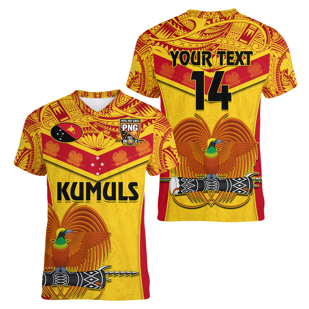 Custom Papua New Guinea Rugby Women V Neck T Shirt 2023 Go Kumuls Pacific Dynamic Style - Wonder Print Shop