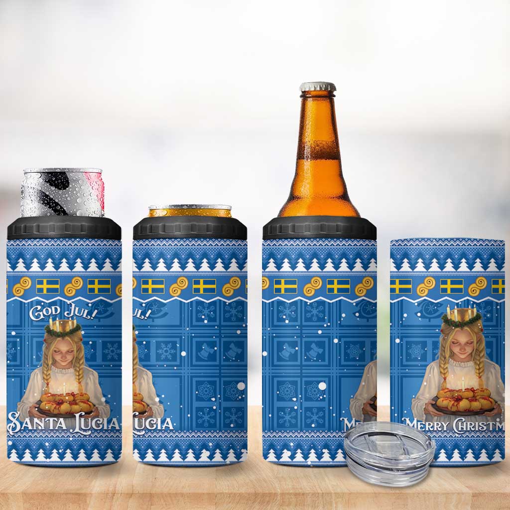 Sweden Christmas 4 in 1 Can Cooler Tumbler God Jul! Santa Lucia - Wonder Print Shop