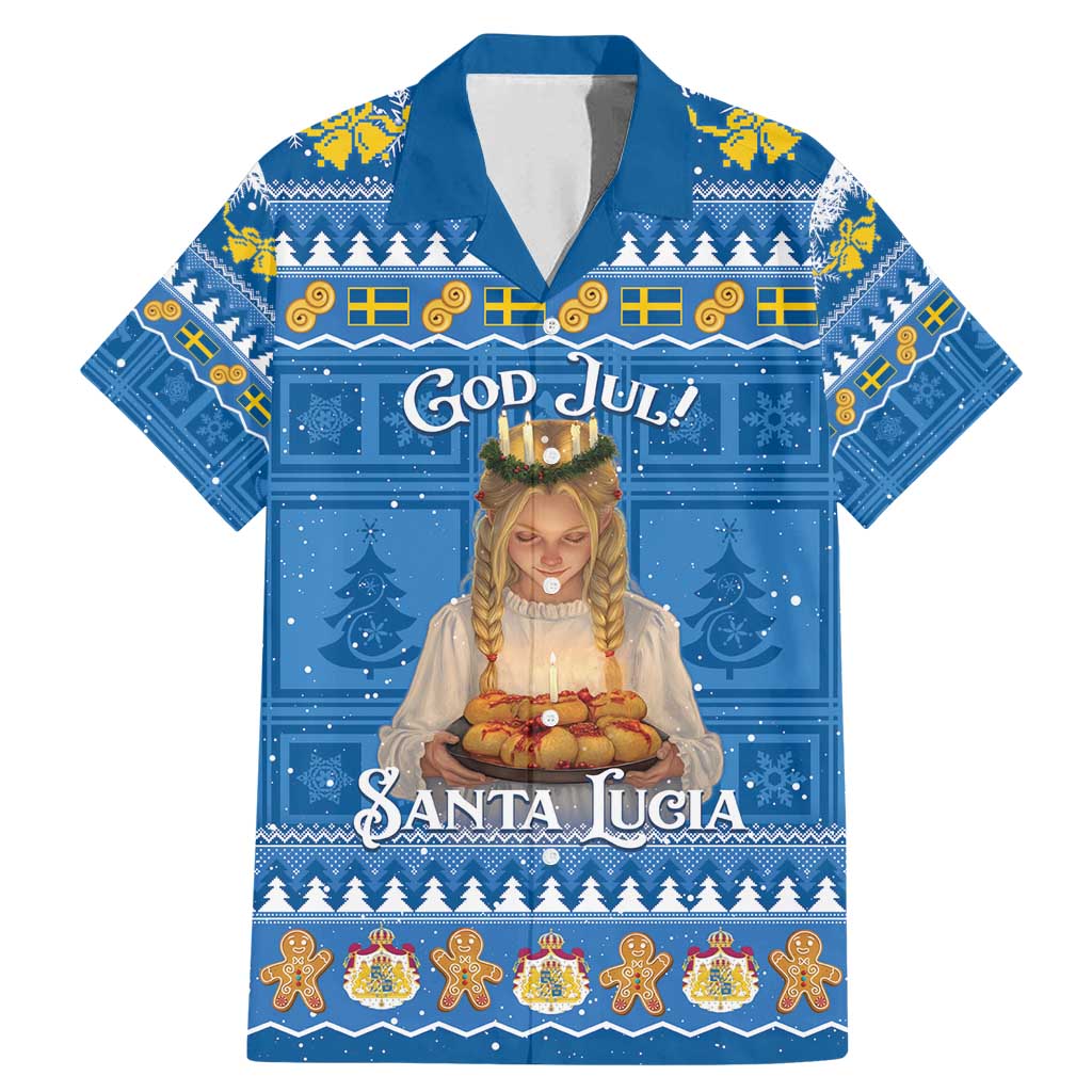 Sweden Christmas Family Matching Mermaid Dress and Hawaiian Shirt God Jul! Santa Lucia - Wonder Print Shop