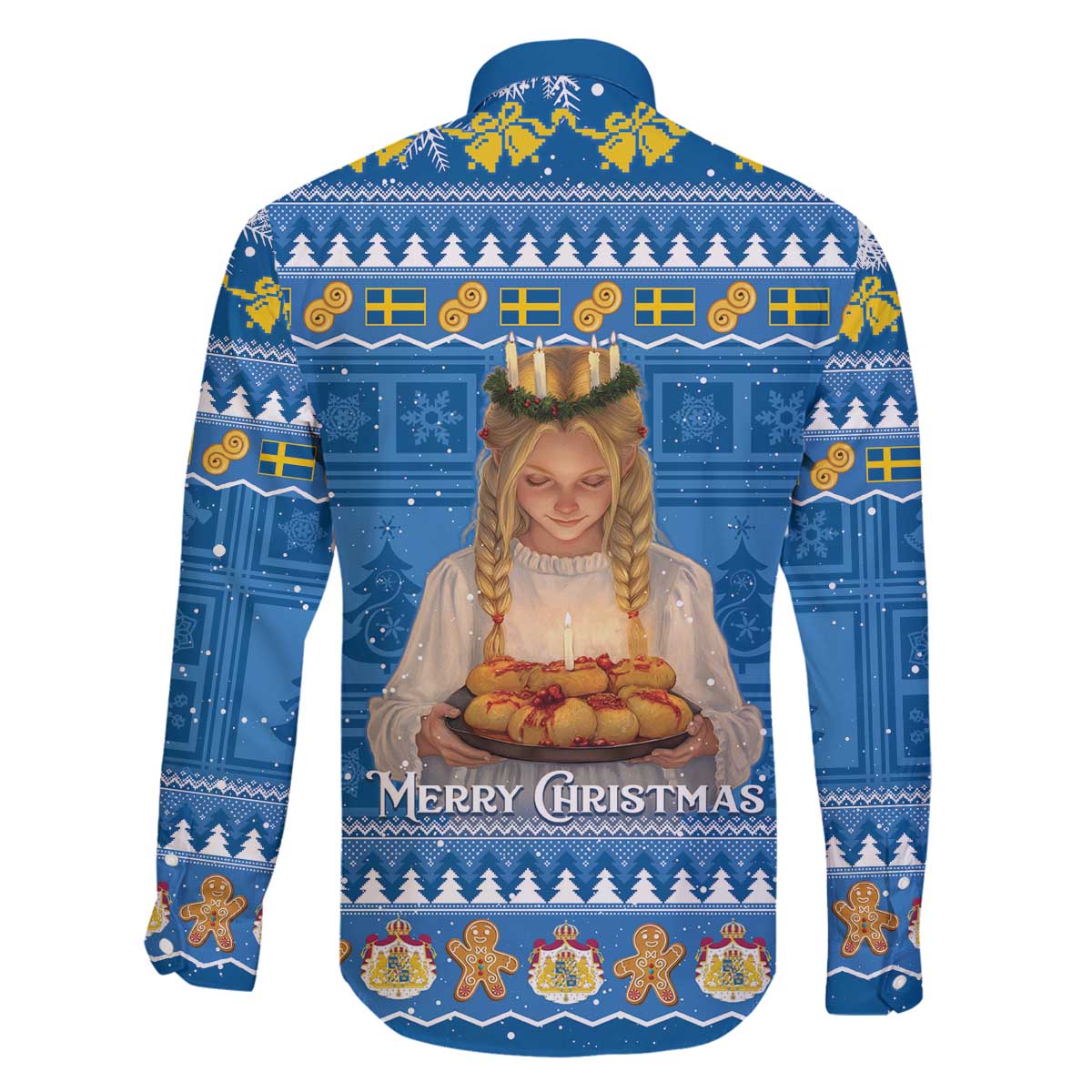 Sweden Christmas Family Matching Off The Shoulder Long Sleeve Dress and Hawaiian Shirt God Jul! Santa Lucia - Wonder Print Shop