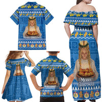 Sweden Christmas Family Matching Off Shoulder Maxi Dress and Hawaiian Shirt God Jul! Santa Lucia - Wonder Print Shop