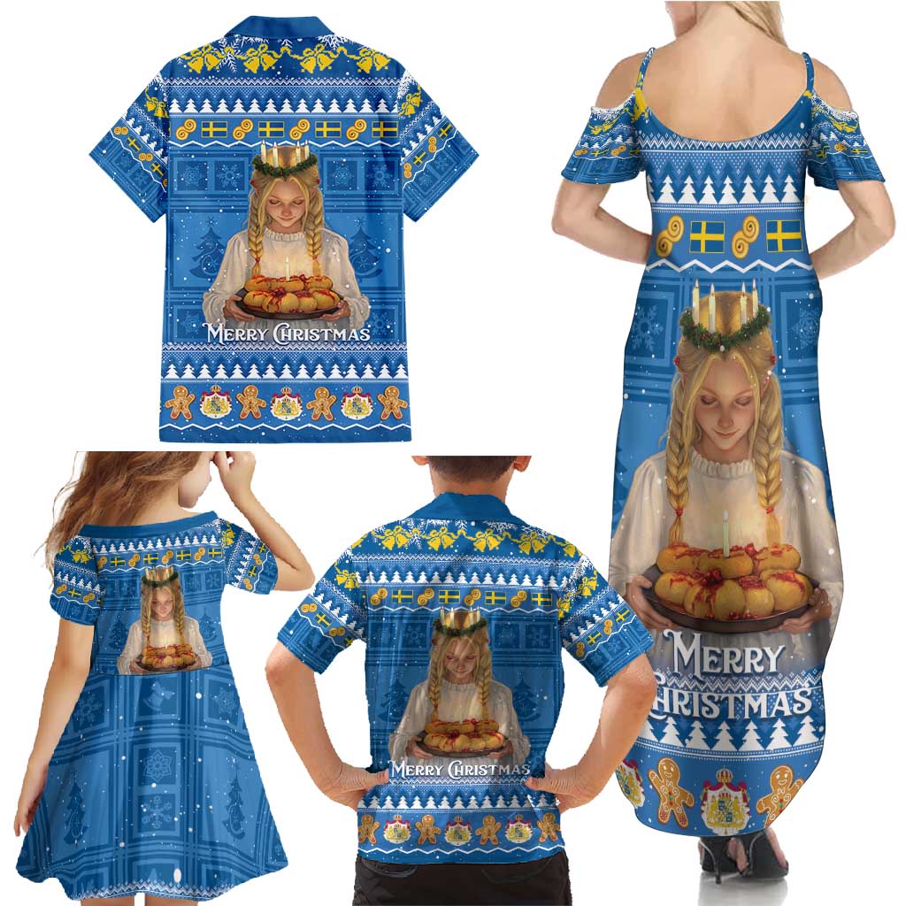 Sweden Christmas Family Matching Summer Maxi Dress and Hawaiian Shirt God Jul! Santa Lucia - Wonder Print Shop