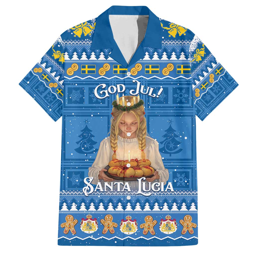 Sweden Christmas Family Matching Summer Maxi Dress and Hawaiian Shirt God Jul! Santa Lucia - Wonder Print Shop