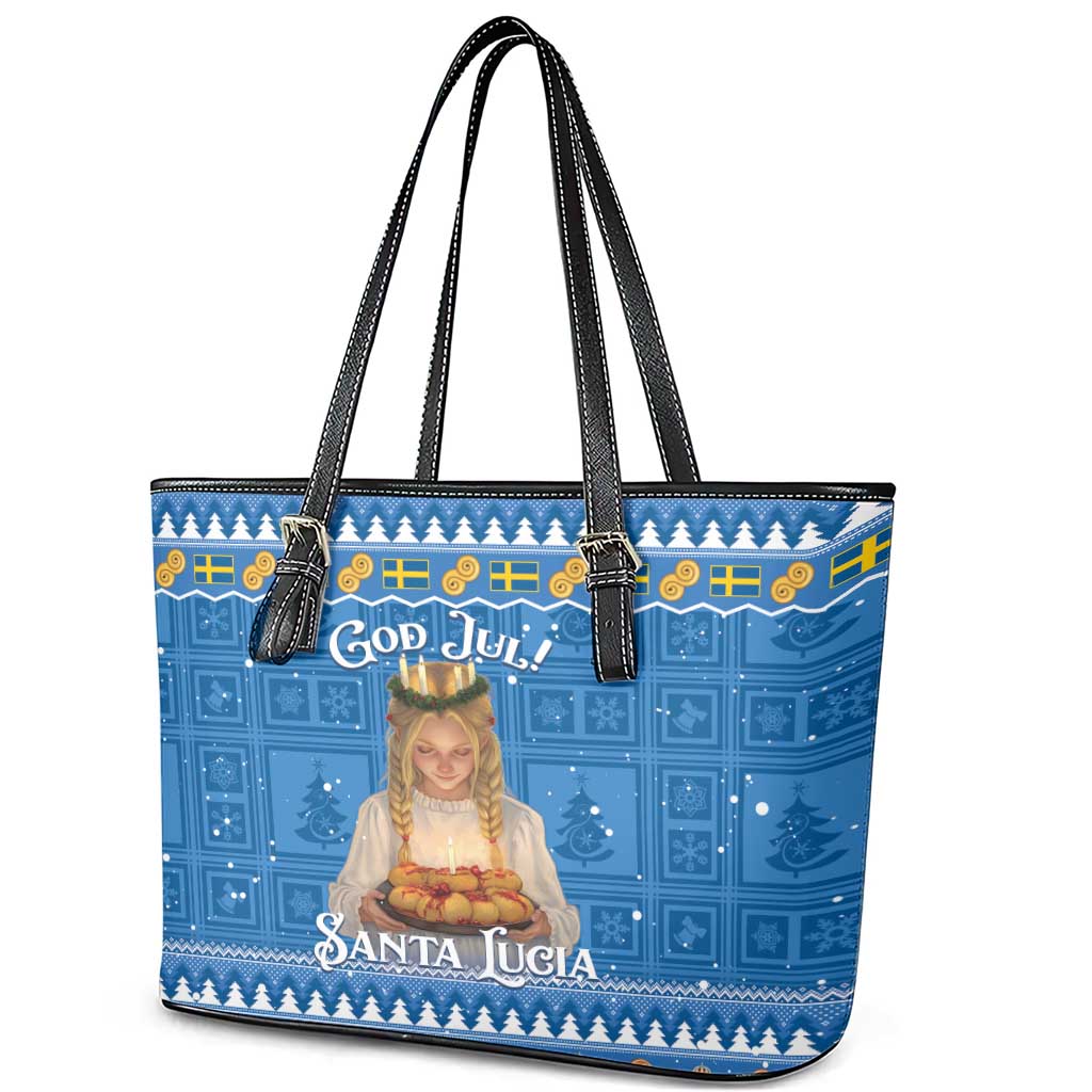 Sweden Christmas Leather Tote Bag God Jul! Santa Lucia - Wonder Print Shop