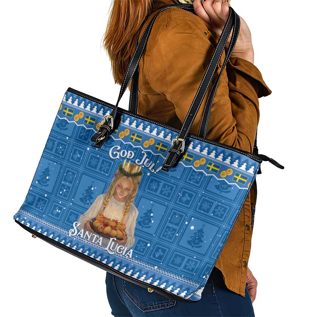 Sweden Christmas Leather Tote Bag God Jul! Santa Lucia - Wonder Print Shop