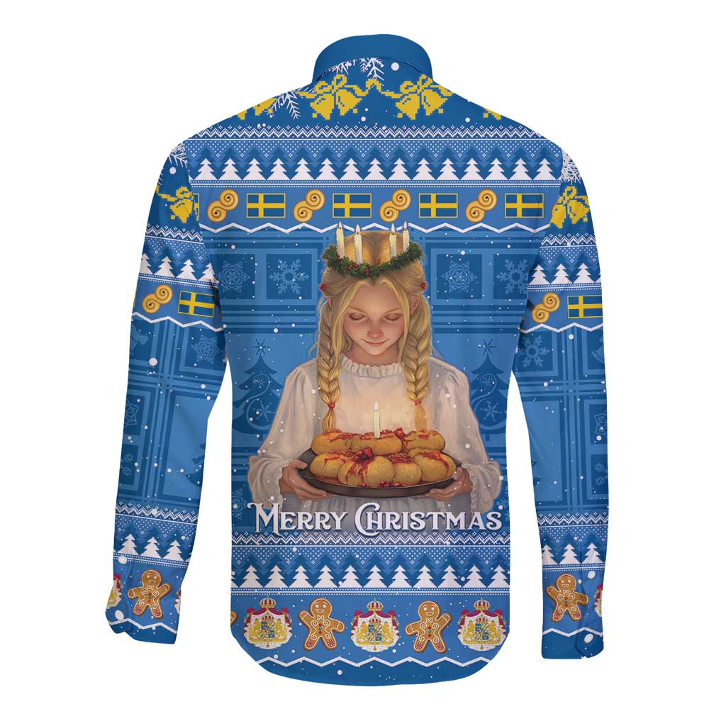 Sweden Christmas Long Sleeve Button Shirt God Jul! Santa Lucia - Wonder Print Shop