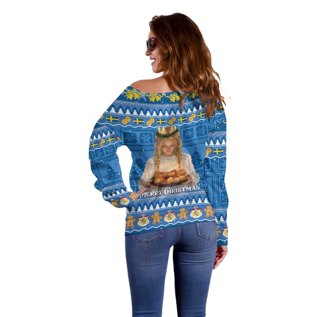 Sweden Christmas Off Shoulder Sweater God Jul! Santa Lucia - Wonder Print Shop