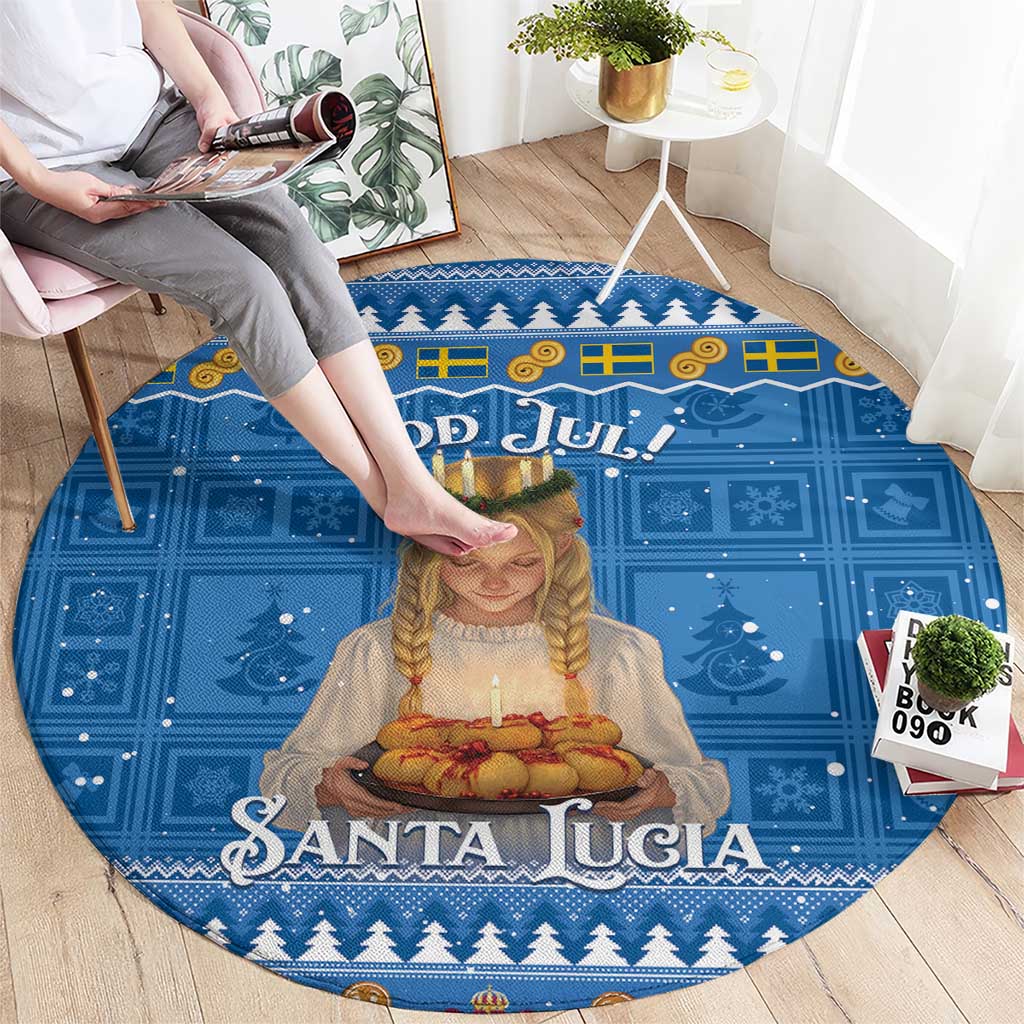 Sweden Christmas Round Carpet God Jul! Santa Lucia