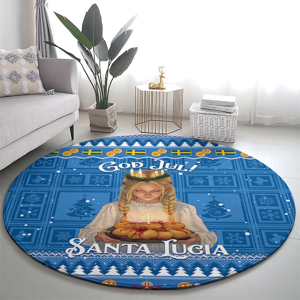 Sweden Christmas Round Carpet God Jul! Santa Lucia