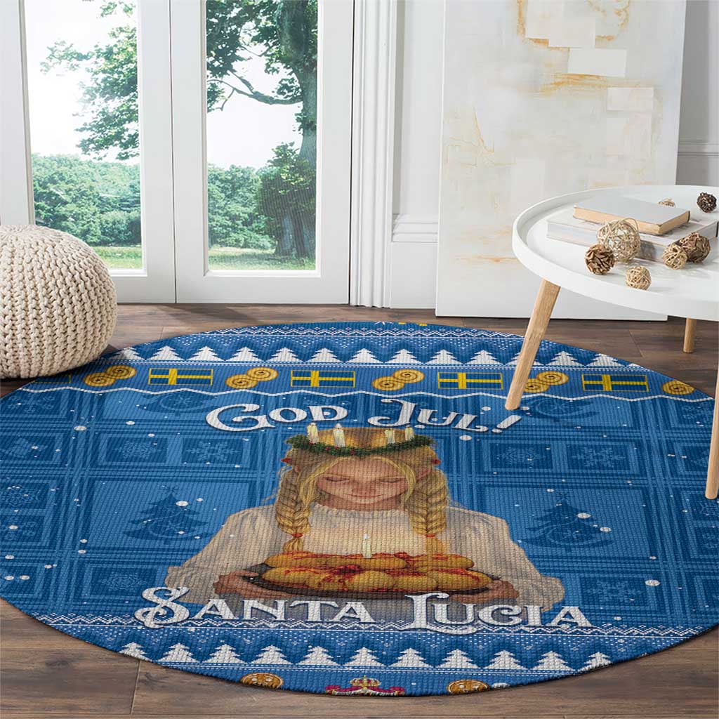 Sweden Christmas Round Carpet God Jul! Santa Lucia