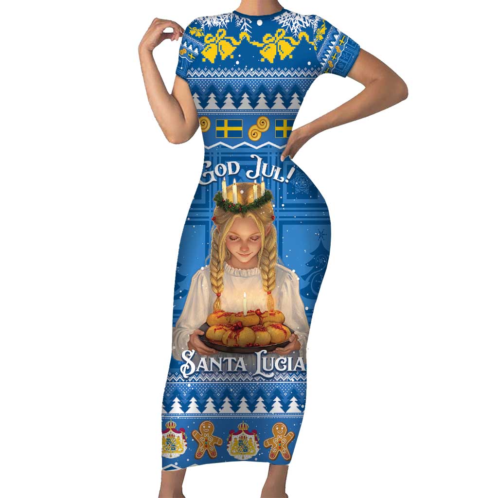 Sweden Christmas Short Sleeve Bodycon Dress God Jul! Santa Lucia - Wonder Print Shop
