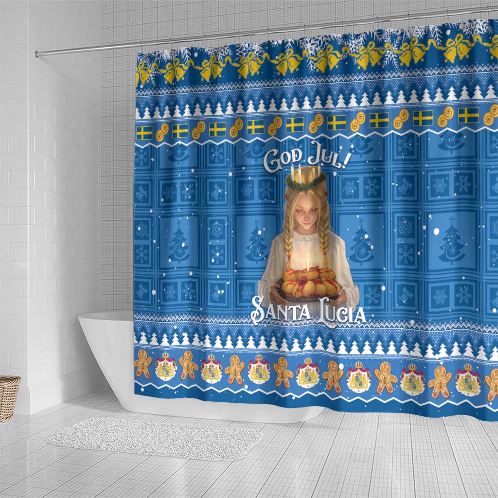 Sweden Christmas Shower Curtain God Jul! Santa Lucia