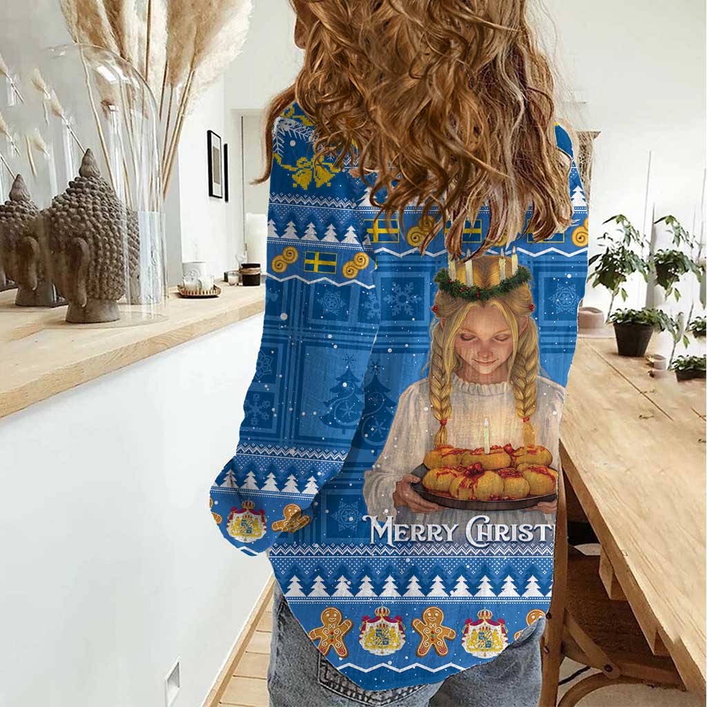 Sweden Christmas Women Casual Shirt God Jul! Santa Lucia - Wonder Print Shop