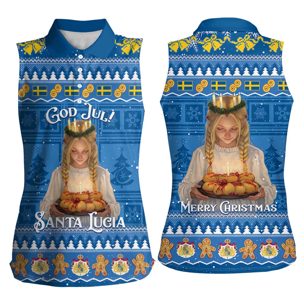 Sweden Christmas Women Sleeveless Polo Shirt God Jul! Santa Lucia - Wonder Print Shop