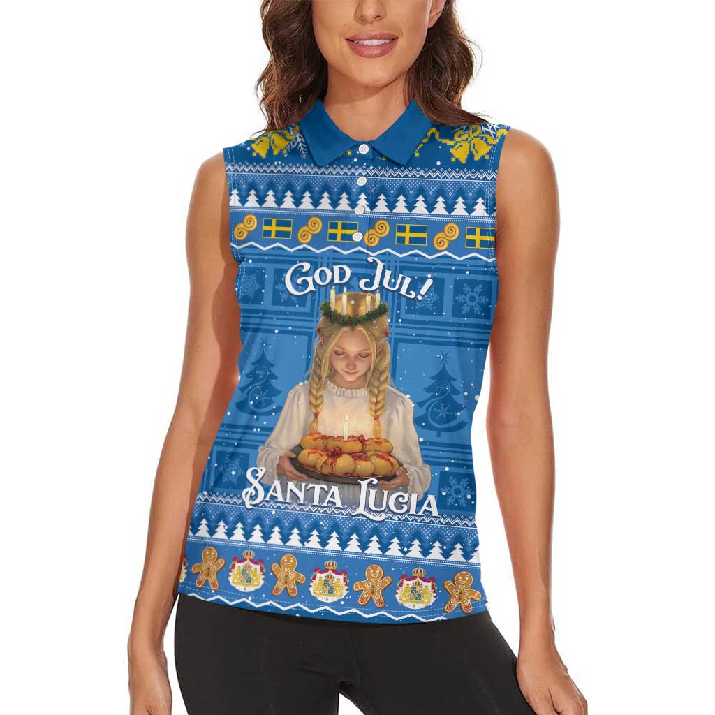 Sweden Christmas Women Sleeveless Polo Shirt God Jul! Santa Lucia - Wonder Print Shop