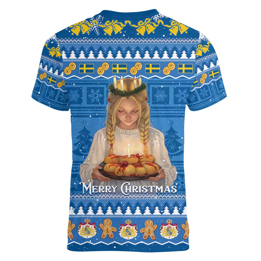 Sweden Christmas Women V-Neck T-Shirt God Jul! Santa Lucia - Wonder Print Shop