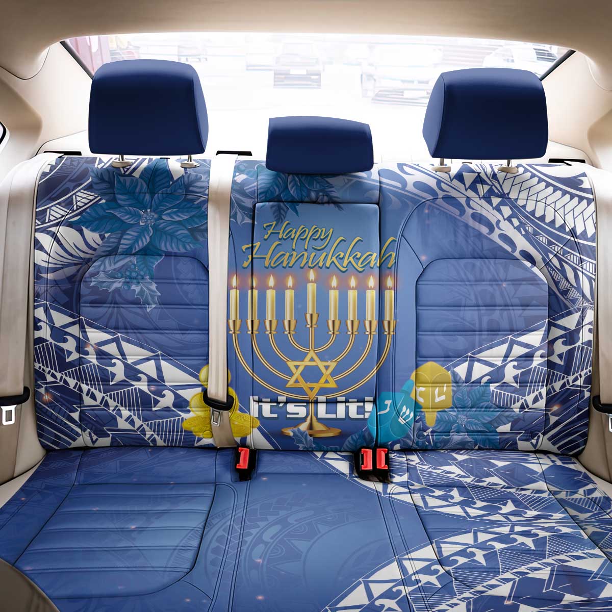 Hanukkah Jewish Festival Back Car Seat Cover It's Lit - Polynesian Pattern - Wonder Print Shop