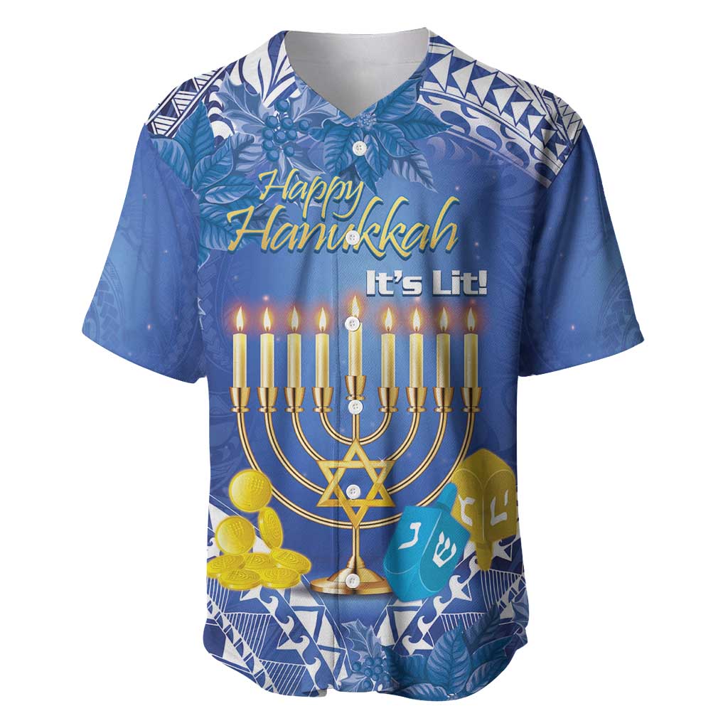 Personalised Hanukkah Jewish Festival Baseball Jersey It's Lit - Polynesian Pattern - Wonder Print Shop